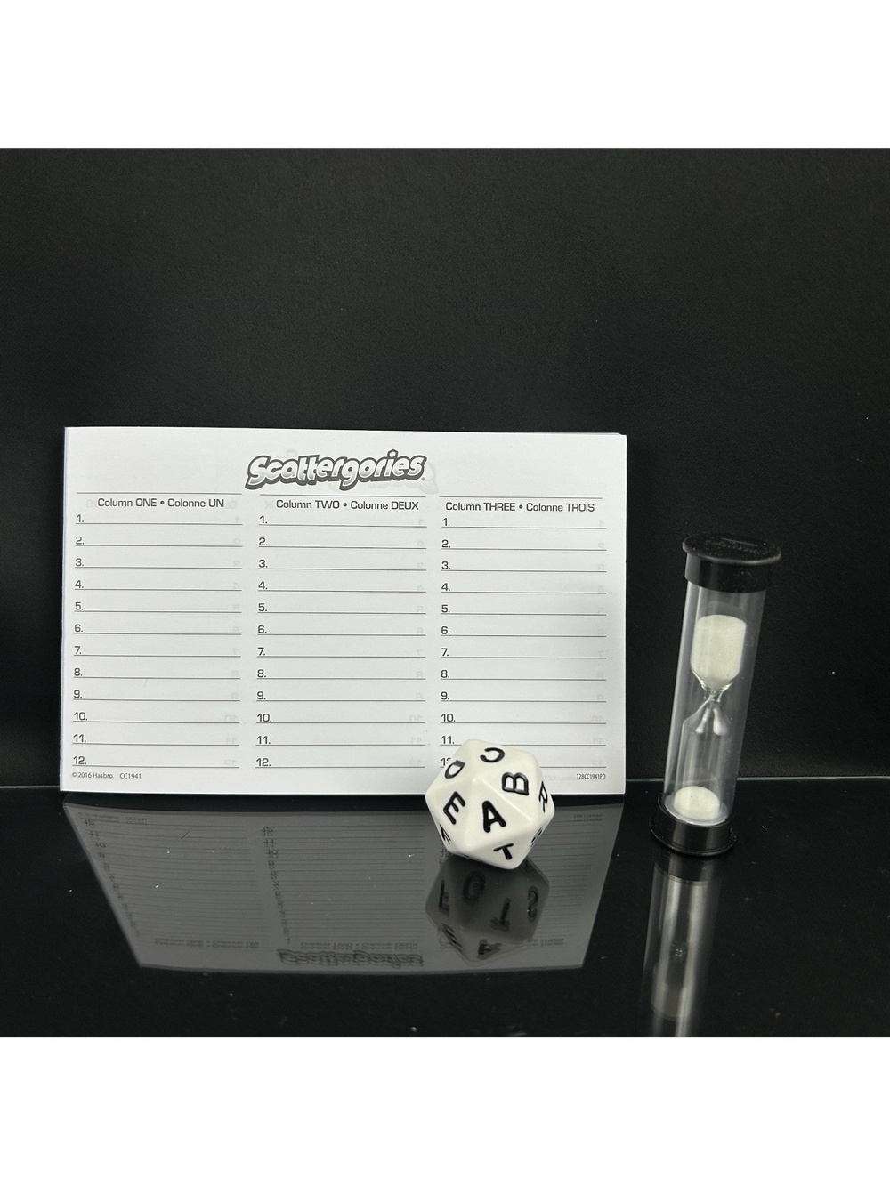Milton Bradley Scattergories Replacement Sand Timer, Letter Die & Writing Pad